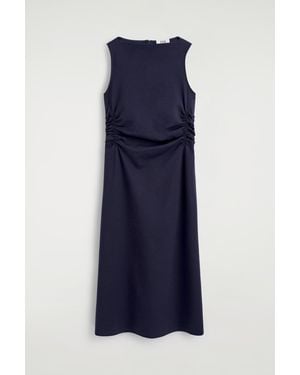 COS Ruched-Waist Cotton-Jersey Midi Dress - Blue
