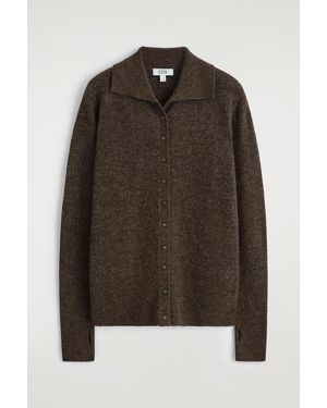 COS Alpaca Merino Wool High-Neck Cardigan - Brown