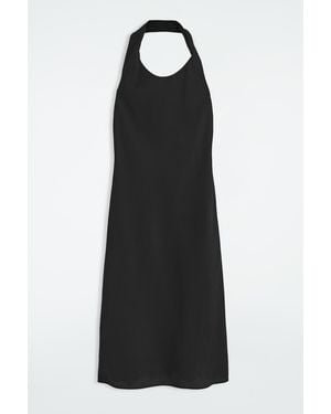 COS Twisted Linen-blend Halterneck Dress - Black