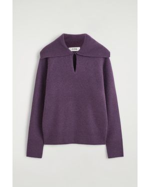 COS V-Detail Cashmere Funnel-Neck Sweater - Purple