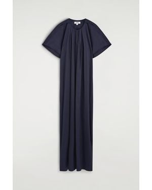 COS Pleated Satin Midi Dress - Blue