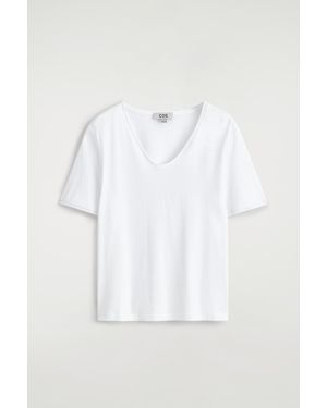 COS U-Neck Lightweight Cotton T-Shirt - White