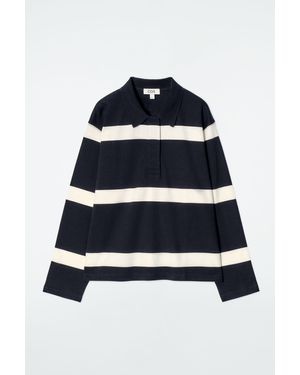 COS Relaxed Striped Long-sleeved Polo Shirt - Blue
