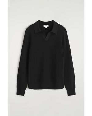 COS Textured Knitted Polo Sweater - Black