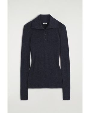 COS Merino Wool Buttoned Funnel-Neck Top - Blue