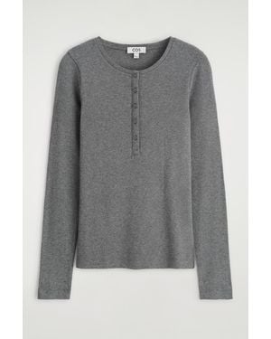 COS Long-Sleeved Henley Top - Grey