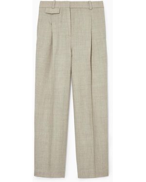 COS Pleated Wide-leg Wool Trousers - Natural