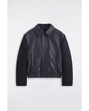 COS Leather-Paneled Wool Bomber Jacket - Blue