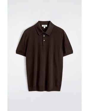 COS Slim Knitted Silk Polo Shirt - Brown