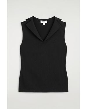 COS Sailor-Collar Knitted Cotton-Silk Top - Black