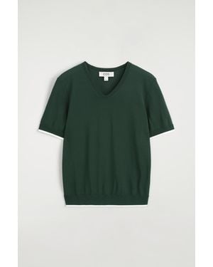 COS Layered-Detail Knitted V-Neck T-Shirt - Green