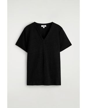 COS V-Neck Linen T-Shirt - Black