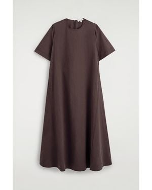 COS Raw-Cut Cotton Midi Dress - Brown