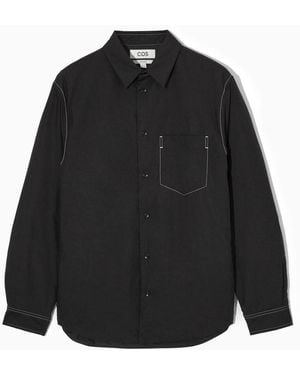 COS Relaxed Contrast-Stitch Cotton Padded Overshirt - Black