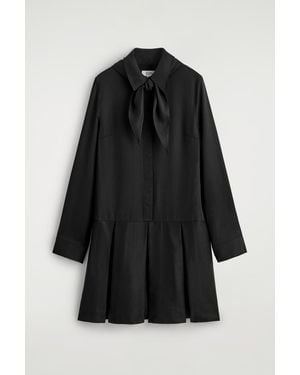 COS Scarf-Detail Dropped-Waist Mini Dress - Black