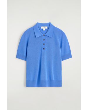 COS Shrunken Wool-Blend Polo Shirt - Blue