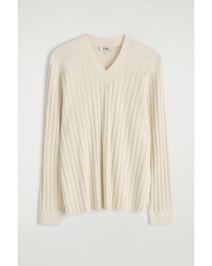 COS Ribbed-Knit V-Neck Sweater - Natural