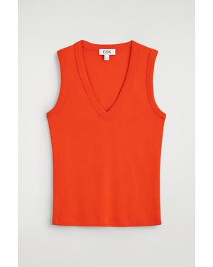 COS Cotton V-Neck Tank Top - Red