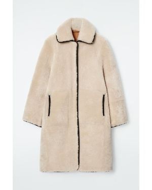 COS Leather-trimmed Shearling Coat - Natural