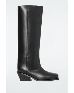 COS Square-toe Leather Knee-high Boots - Black