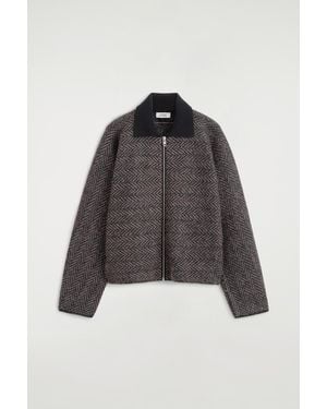 COS Sculpted Wool-Herringbone Zip-Up Jacket - Brown