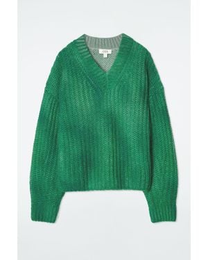 COS Spray-effect Mohair V-neck Jumper - Green