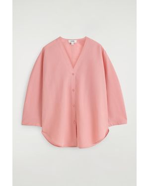 COS V-Neck Linen-Cotton Shirt - Pink