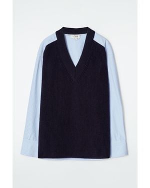 COS Deconstructed Poplin-Panelled Wool Jumper - Blue
