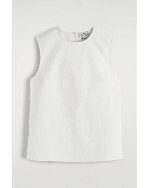 COS Sleeveless Cotton-Seersucker Top - White