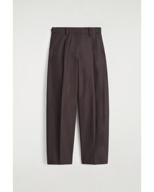 COS Pleated Cotton Barrel-Leg Trousers - Grey