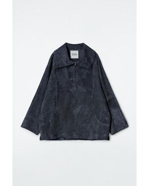 COS Suede Half-Zip Blouson Jacket​ - Blue