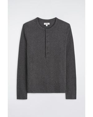 COS Slim Ribbed Cotton Long-Sleeved Henley T-Shirt - Grey
