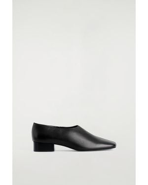 COS Square-Toe Leather Heeled Shoes - Black