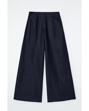 COS Linen Wide-leg Trousers In Navy - Blue
