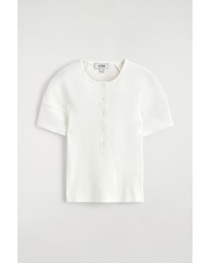COS Rounded Ribbed Jersey Henley Top - White