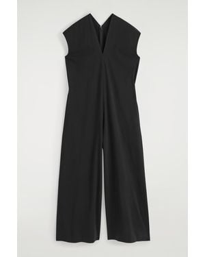 COS V-neck Jersey Jumpsuit - Black