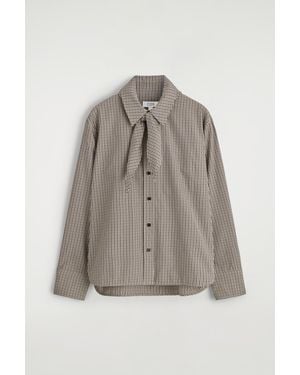 COS Checked Scarf-Detail Shirt - Grey