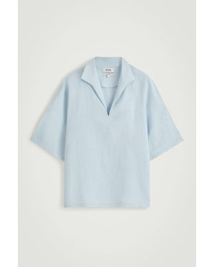 COS Open-collar Linen Shirt - Blue