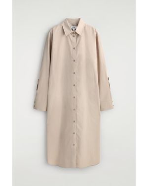 COS Curved-Sleeve Cotton Midi Shirt Dress - Natural