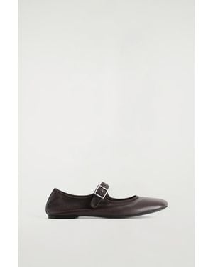 COS Square-Toe Buckled Ballet Flats - White