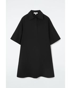 COS Oversized Open-collar Shirt Dress - Black