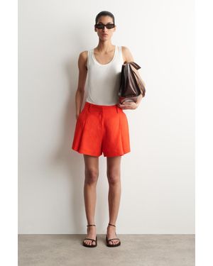COS Leinenshorts Mit Falten Und Gürtel - Rot