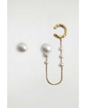 COS Asymmetric Freshwater Pearl Chain Cuff Earrings - White