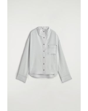 COS Denim-Effect Silk Funnel-Neck Shirt - White