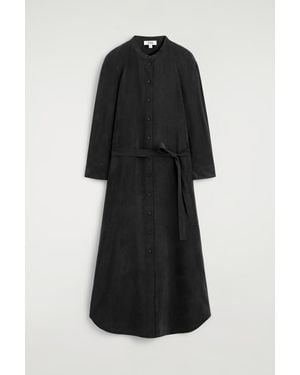 COS Belted Collarless Midi Shirt Dress - Black