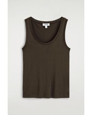 COS Scoop-Neck Silk-Jersey Tank Top - Brown