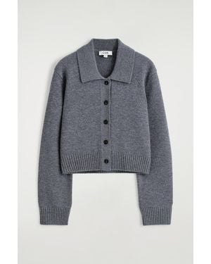 COS Collared Merino Wool Cardigan - Blue