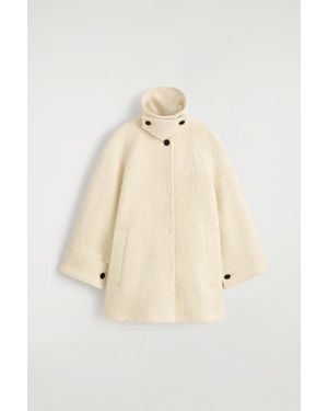 COS Funnel-Neck Wool-Herringbone Short Coat - Natural