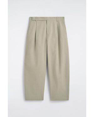 COS Cotton-Linen Relaxed-Fit Barrel-Leg Trousers - Green