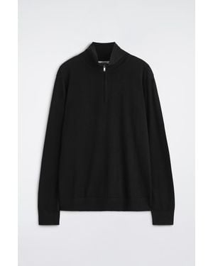 COS Merino Wool Zip-Up Funnel-Neck Jumper - Black